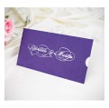 Svatební oznámení ve formátu kapsy z luxusního fialového papíru.
